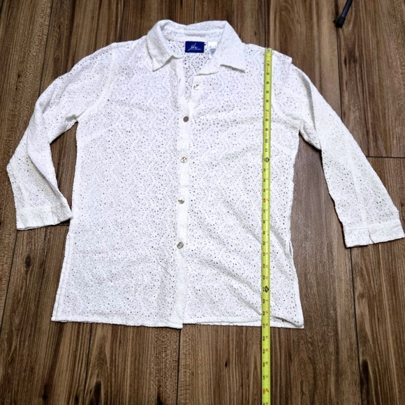 JH Collectibles White Lace Button Up Shirt Womens Large 3/4 Sleeve Sheer (917) - Picture 4 of 7